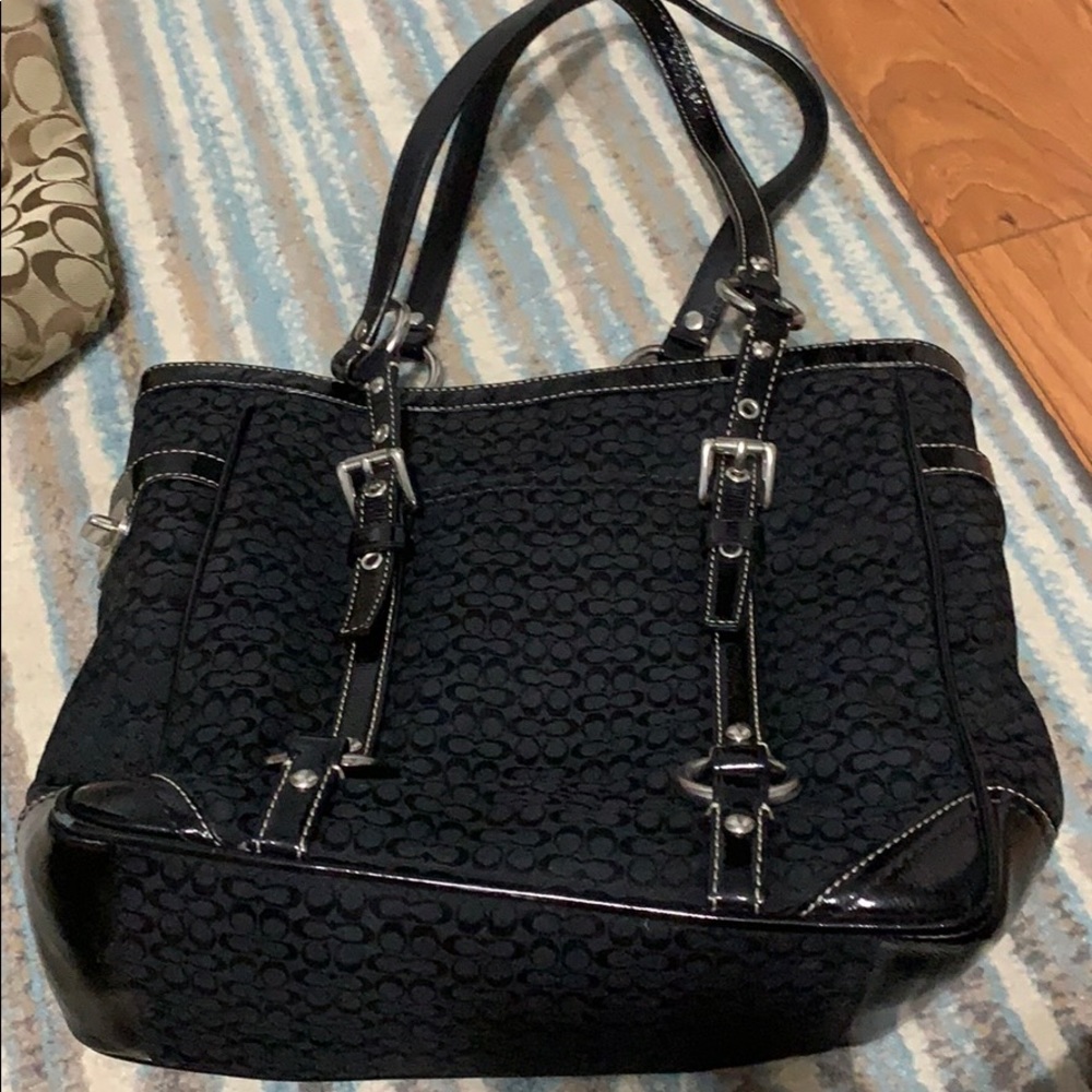 Black c material coach purse